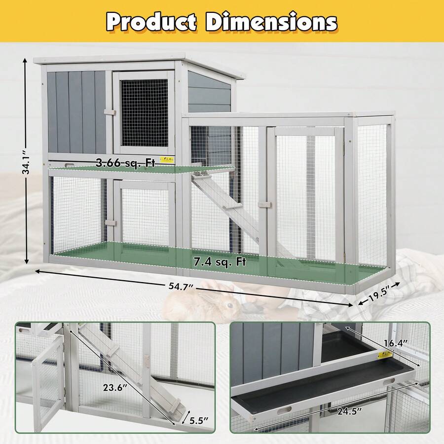 Bunny Cage Indoor And Outdoor Rabbit Hutch With Waterproof Roof And