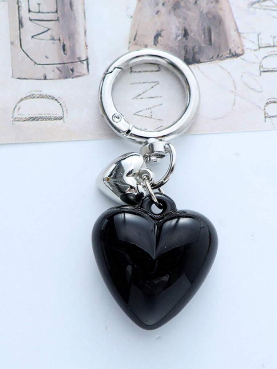 1 pieza Llavero unisex de resina con corazón de colores, regalo creativo para parejas y mejores amigos, accesorio de moda para bolso - Negro - Ver 1
