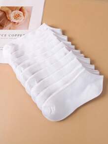 10 đôi tất cổ ngắn màu trắng trơn cho nữ - trắng - Xem 2