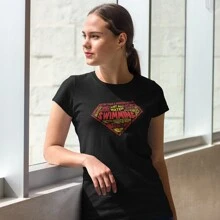 Playera de moda para Mujer 1 Pza Estampado Super Héroe Swim Natación - Negro - Ver 5