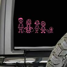 Pegatina de carro con dibujo animado de una familia negra caminando con un perro - color - Ver 4