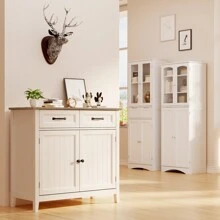 Lofka 35.4"W Kitchen Buffet Sideboard Cabinet, 2 Drawers Farmhouse Coffee Bar Storage Cabinet With Adjustable Shelf, Kitchen Storage Island With Doors For Dining Room, Entryway, Bathroom, Valentine's Day Ideas