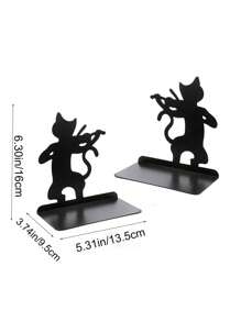 2pcs Cat-Shaped Metal Bookends, Lacquered Surface, Stand-Up Book Rack Design, Heavy Duty Non-Slip Book Supports, Multi-Purpose Bookshelf Dividers, Suitable For Home And Office, Fit For Various Room Types Back To School