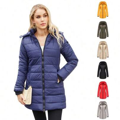 Autumn And Winter Waterproof Raincoat With Removable Hood Padded Jacket Long-Sleeved Parka Autumn And Winter Warm Coat Padded Jacket For Women