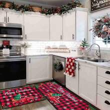 Bộ 2 thảm chùi chân Giáng sinh, thảm chùi chân hình cây thông Noel bông tuyết, họa tiết xe hơi, màu đỏ và đen, thảm chào mừng Giáng sinh vui vẻ, thảm trải sàn, đồ trang trí Giáng sinh, trang trí nhà cửa, thảm chùi chân cửa trước nhà bếp, đồ dùng tiệc tùng, đồ trang trí Giáng sinh, đồ trang trí Giáng sinh, Giáng sinh - Nhiều màu - Xem 2