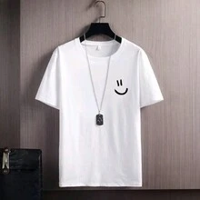 Minimalist Smile T-Shirt Streetwear Shirt Blouse Unisex Men Women 100% Cotton Top Premium Streetwear New Release Fast Shipping Various Colors!! Plus Size - 白色 - 查看 1