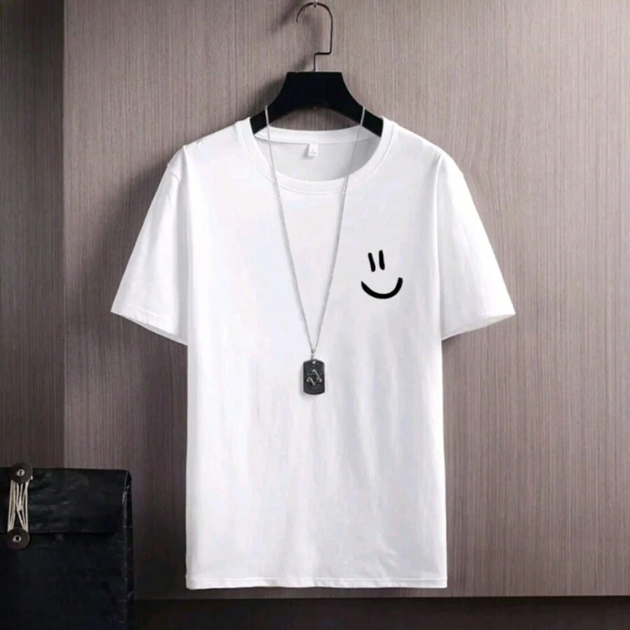 Minimalist Smile T-Shirt Streetwear Shirt Blouse Unisex Men Women 100% Cotton Top Premium Streetwear New Release Fast Shipping Various Colors!! Plus Size - 白色 - 查看 1