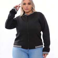 Kit 2 Plus Size Women's Bomber Jacket With Zipper G1 G2 G3 - 黑與黑 - 查看 1