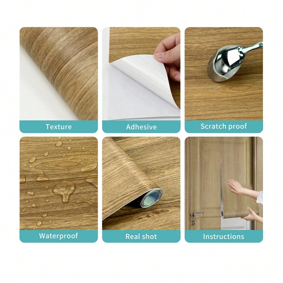 1roll Decorative Door Stickers PVC Door Sticker, Original Wood Texture