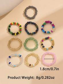 Xiacheng 10pcs Bohemian Beaded Toe Rings, Mixed Color Seed Beads, Vacation Style Elastic Stretchy Toe Rings, Multi-Piece Chic Summer Accessory - Multicolor - View 3