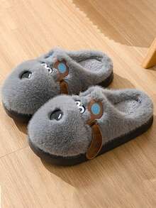 2024毛绒拖鞋卡通款秋冬室内保暖防滑情侣拖鞋女 - 灰色 - 查看 3