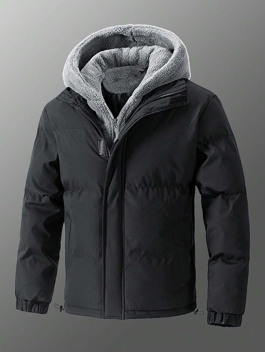 2024 Winter New Men's Padded Jacket With Faux Dual Layer - Black - View 1