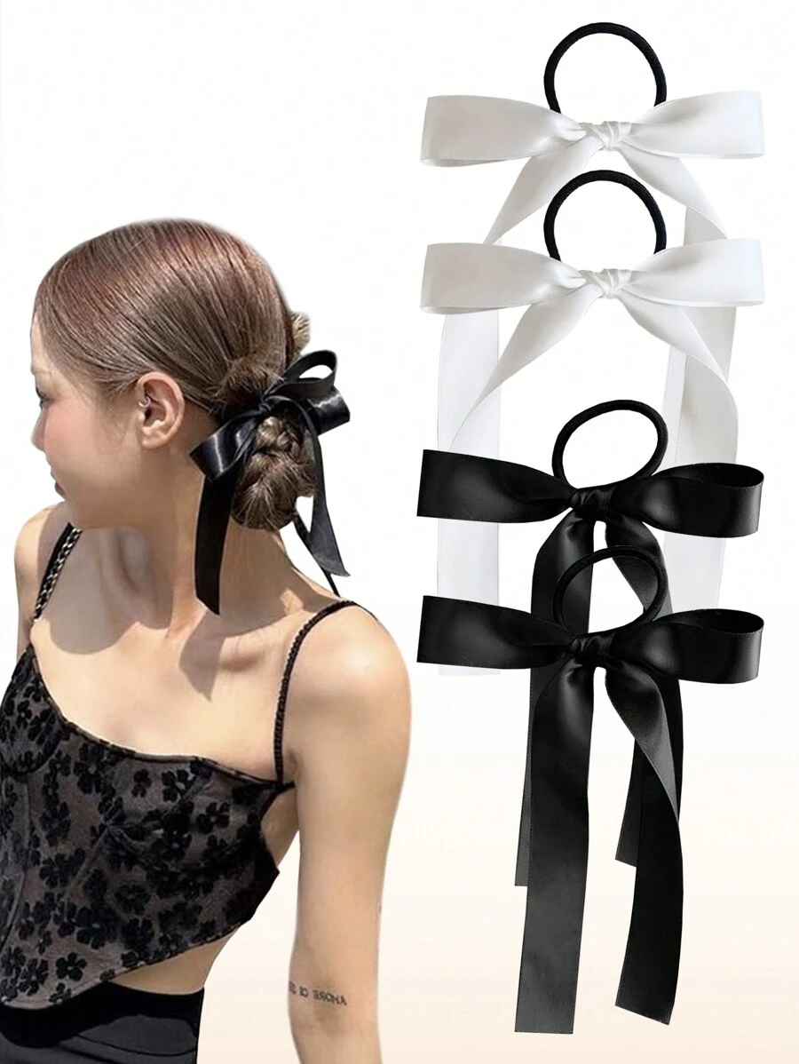 4 Pcs Per Set Hair Ribbon Ties Bow Hair Tie Tassel Knotted Medium ...