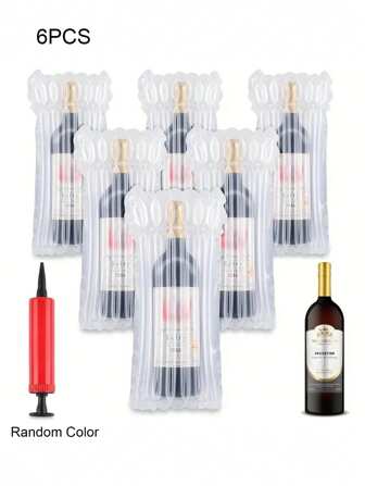 3/6/10pcs Inflatable Wine Bottle Protector Bags, Reusable Shockproof Air Column Wrap With Pump, Travel Packaging & Shipping Supplies For Airplane Transport, Glass Bottle Shipping Parcel Bags, Air Filled Packaging Bags