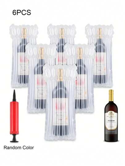 3/6/10pcs Inflatable Wine Bottle Protector Bags, Reusable Shockproof Air Column Wrap With Pump, Travel Packaging & Shipping Supplies For Airplane Transport, Glass Bottle Shipping Parcel Bags, Air Filled Packaging Bags