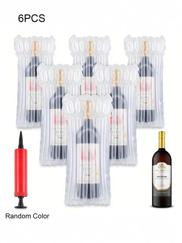 3/6/12pcs Wine Bottle Travel Protector Bags, Inflatable Air Column Packaging Bubble Bag With Free Inflator Pump, Reusable Wine Bottle Protector,Wine Bags For Travel Airplane Transport, Safety Shipping, Inflatable Air Filled Packaging Bags, Packaging Air Bags