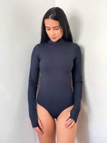 Body Feminino Costas Nuas Manga Longa Gola Alta Poliamida Proteção UV Look Festival Sexy Confortável