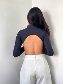 Body Feminino Costas Nuas Manga Longa Gola Alta Poliamida Proteção UV Look Festival Sexy Confortável