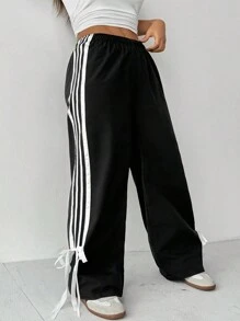 大码修身休闲裤，设计时尚，舒适日常街头服饰 - 黑色 - 查看 1