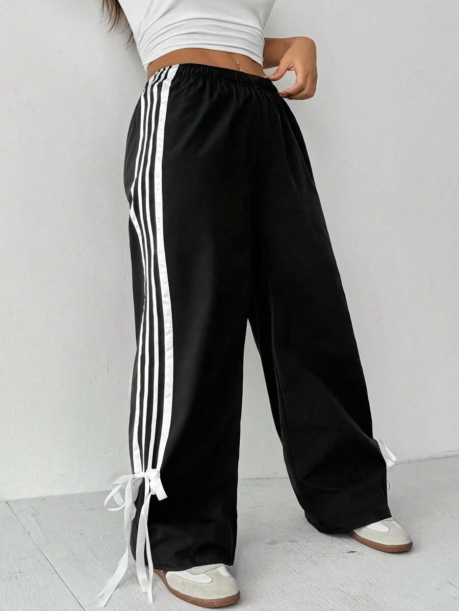 大码修身休闲裤，设计时尚，舒适日常街头服饰 - 黑色 - 查看 1