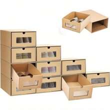 10x Foldable Cardboard Shoe Boxes Organiser Drawer Stackable Storage Transparent