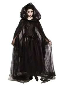 1 件白色新娘斗篷、黑色女巫吸血鬼斗篷角色扮演、万圣节双层斗篷恐怖派对服装配饰 - 彩色 - 查看 2