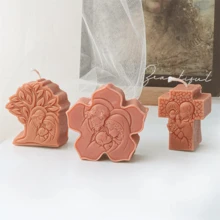 Molde de silicona en forma ovalada, redonda y de corazón para hacer velas planas mini de la Sagrada Familia, Jesús virgen y cruces, para decoración del hogar con resina y yeso - Blanco - Ver 6
