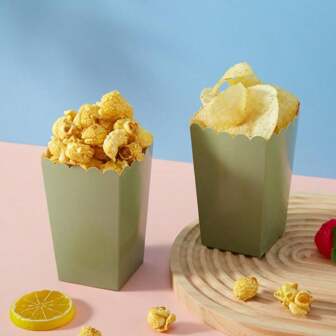 10/24 件鼠尾草绿色零食盒、薯条盒、爆米花杯和桶、生日派对装饰和电影之夜用品，适用于午餐盒、面包店面包、汉堡餐厅、圣诞节