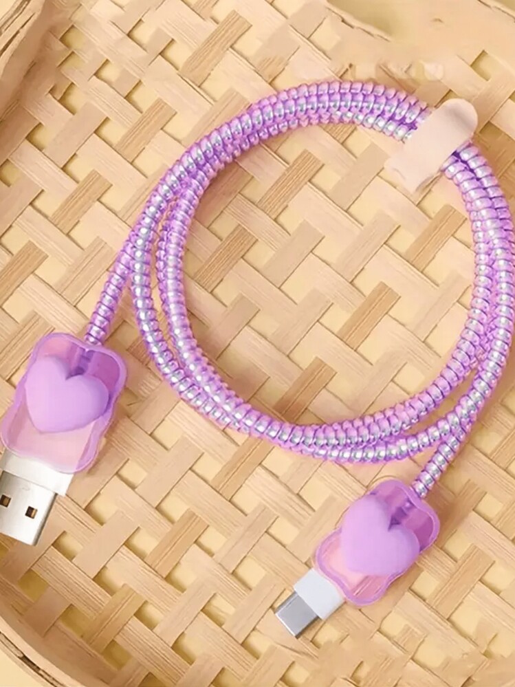 4pcs Heart-Shaped Transparent Gradient Charging Cable Protectors Compatible With Iphone14 Pro Max, Charging Adapter Protectors Compatible With Iphone 13/12/11, 18/20W Fast Charging Cord Winders, Boyfriend/Girlfriend Gifts Charger Protector - Multicolor - View 8