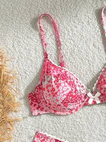 Bikinx Women's Ditsy Floral Color Block Frill Trim Underwire Bikini Set, For Summer Beach Vacation - Multicolor - View 3