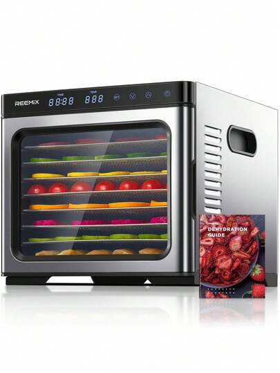 Dörrautomat Edelstahl mit digitaler Steuerung 1000W, Food Dehydrator mit 9 Edelstahl-Ablagegitter, Große Fläche 0,8 m², Temperatur: 35-75 C°, Timer: 30 min.-48h, LCD-Touch-Display (9 Etagen)