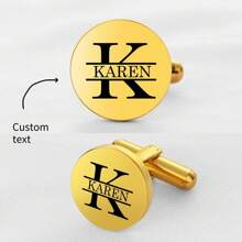 定制 26 个英文字母雕刻袖扣，时尚个性化姓名字母袖扣，适合正装衬衫、婚礼伴郎礼物、感恩节/生日礼物 - 金色 - 查看 1