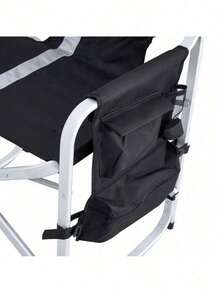 1-Piece Padded Folding Outdoor Chair With Side Table And Storage Pockets,Lightweight Oversized Directors Chair For Indoor, Outdoor Camping, Picnics And Fishing,Black/Grey - 黑+灰+鋁-1 - 查看 11