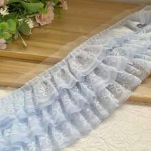 1 pieza 3 capas de tela de gasa de malla con pliegues 3D con bordado y ribete de volantes, para manualidades de vestidos, cortinas y decoración