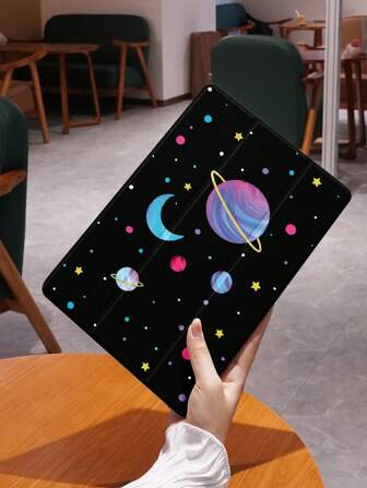 1 个星空和月亮图案扁平保护壳，兼容 iPad 10.2 英寸、iPad Pro 11 2021/2020/10th Gen、iPad Mini 4/5/6、三星 Galaxy Tab A8 10.5 英寸 2022、Matepad 10.4/Tab，带铅笔槽，防摔，平板电脑支架保护套，支持自动睡眠/唤醒