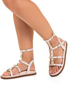 Women's Gladiator Comfortable Sandal With Lumiss Pyramid Studs - 米色 - 查看 2