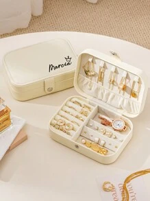 Boîte à bijoux personnalisée en PU avec nom, étui de rangement pour bijoux personnalisé avec compartiments ajustables, cadeaux personnalisés pour femme, demoiselle d'honneur, mère, amie, enseignante, rentrée scolaire
