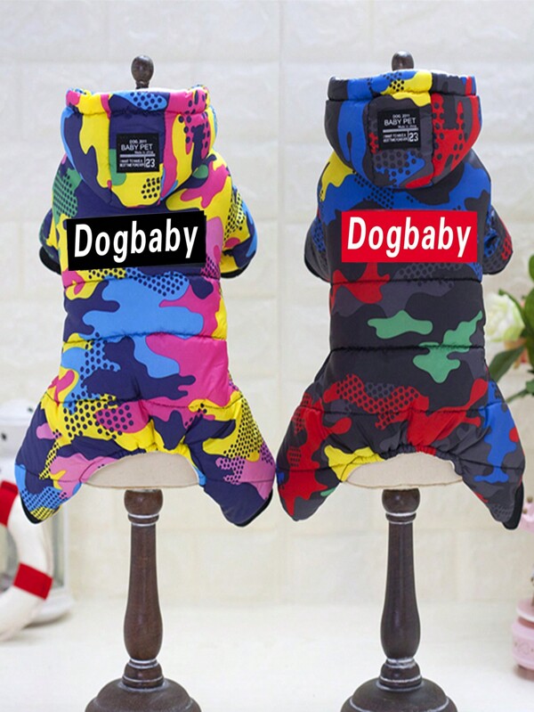 Pet Dog Checkerboard 4 Legs Padded Coat, New Autumn/Winter Hooded Outwear
