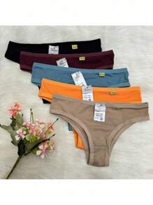 Kit Of Microfiber Ribbed Wide Bias Basic Everyday Thong Panties Fernanda - Nhiều màu - Xem 9