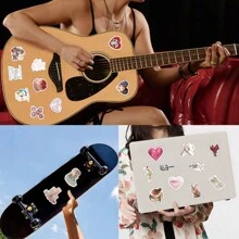60 Adesivi, Adesivi estetici rosa, Adesivi in vinile impermeabili per borracce, computer portatile, computer, telefono, chitarra