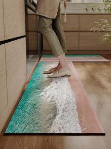 1 pieza Alfombra de cocina rectangular con tema de playa, antifatiga, antideslizante, resistente al agua, alfombra de cocina cómoda para estar de pie, a prueba de polvo, esterilla de entrada lavable, alfombra absorbente para baño, decoración de habitación - Multicolor - Ver 12