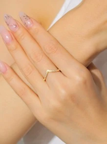 1pc V-Shaped Cubic Zirconia Ring With 18K Gold Plating And Cubic Zirconia Jewelry Gift For Women, Mother, Wife, Girls, Birthday Gift