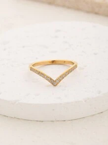1pc V-Shaped Cubic Zirconia Ring With 18K Gold Plating And Cubic Zirconia Jewelry Gift For Women, Mother, Wife, Girls, Birthday Gift