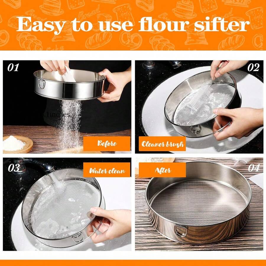 1 PC Stainless Steel Ultra-Fine 60 Mesh Sieve Kitchen Flour Sieve Baking Kitchen Homemade Bread, Cookies, Baking Kitchen Tools - Silver - View 1