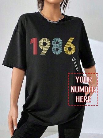 Custom Women Oversized Round Neck Short Sleeve T-Shirt, Colorful Pattern With Personalized Text,Easy Comfort,Women Apparel,Customized Women Tops