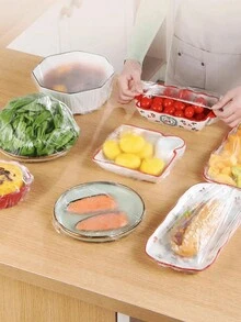 100pcs PE Food Preservative Covers, Elastic Plastic Bags, Food Packaging, Simplest Kitchen Food Covers, Round Plate Covers, Shower Caps, Storage Cabinets, Kitchen Organizers, Kitchen Supplies, Room Decor, Home Decor - White - View 3