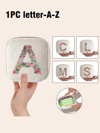 1 件花朵字母图案卫生巾收纳袋便携袋大容量，女士卫生棉条收纳袋卫生巾袋餐巾化妆包收纳袋女士化妆包女孩卫生棉条收纳袋，适用于口红、刷子、护肤品、手机、硬币、小物品，适用于家庭、礼物、度假和节日万圣节圣诞节多功能用途