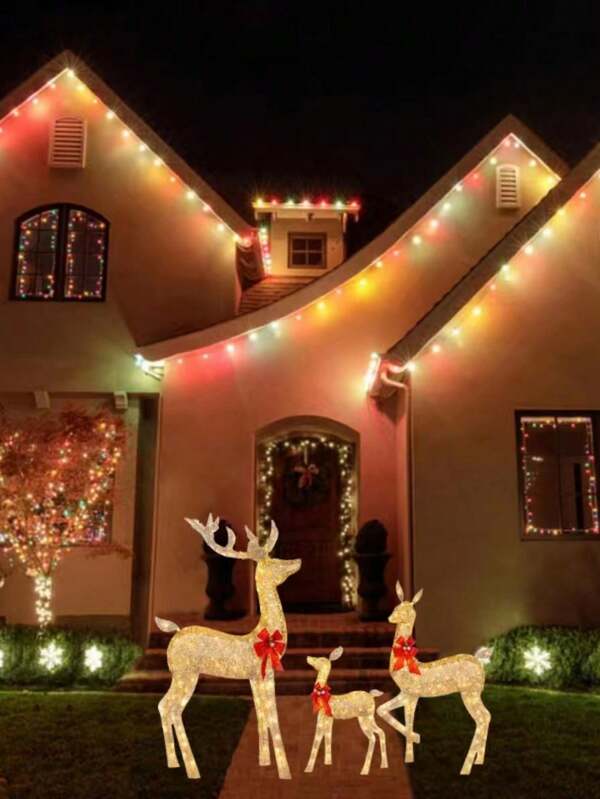 3pcs Reindeer Christmas Decoration Family Set, Reindeer Christmas Family Decor, Penguin Outdoor Yard Christmas Decoration Suitable For Yard Art, Indoor/Outdoor, Lawn Decor, Christmas Stake Decor, Christmas Ornaments