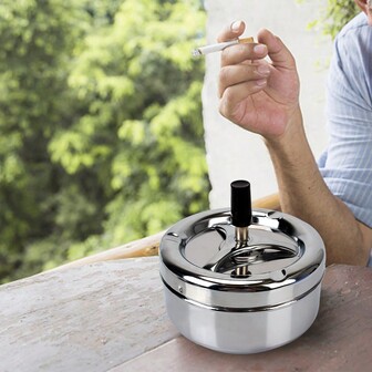 Cenicero giratorio liso, cenicero de cigarrillos con tapa giratoria de acero inoxidable para el hogar, la oficina y el hotel