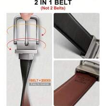 YOORAN Men's Swivel Pin Buckle Double-Sided Leather Belt 1 3/8" Dress Pants - 2 Styles In One Belt - 黑色/棕色 - 查看 7